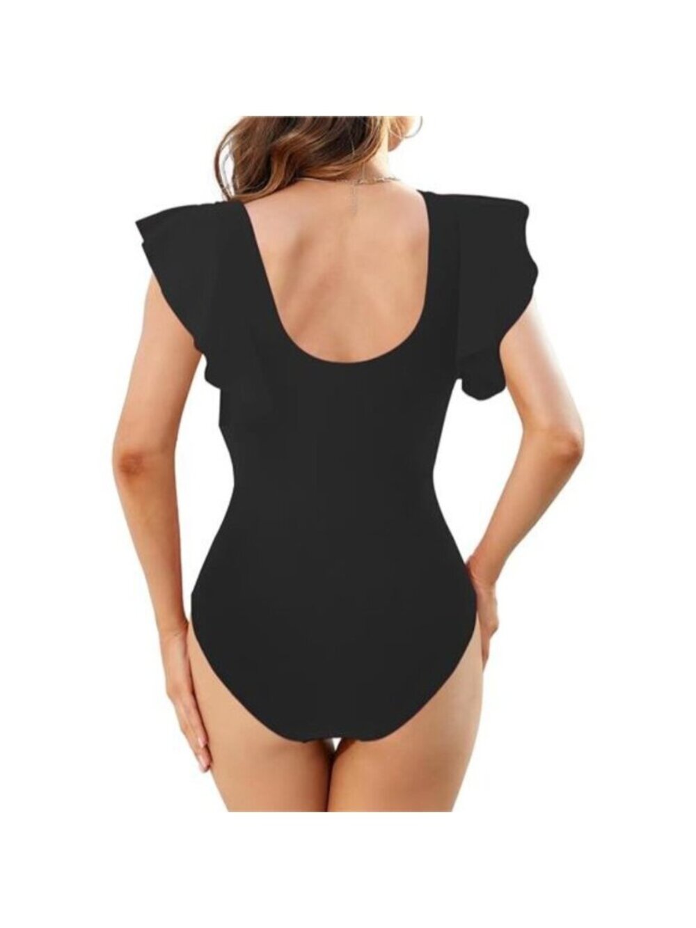 Women's One Piece Swimsuits Tummy Control Ruffle Sleeve Mesh Swimsuit - Picture 4 of 7
